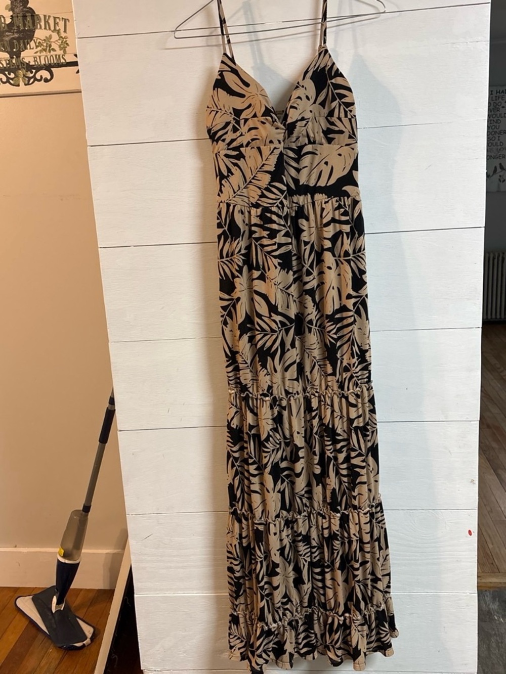 No Boundaries Black and Tan Tropical Print Maxi Dress